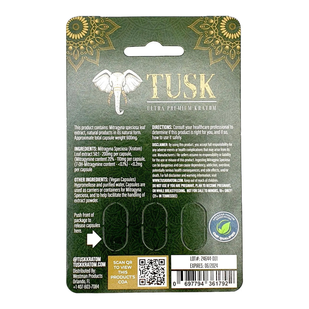 Tusk Kratom Gold Botanical Extract Caps 3ct 110mg